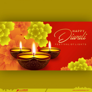 Happy Diwali Diya Oil Lamp And Flowers Red Background Traditional Hindu Celebration