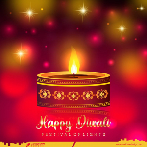 Happy Diwali Design Template Oil Lamp Golden Lights Bokeh Red Gold Background