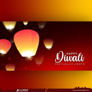 Happy Diwali Sky Light Lanterns Stars Banner Design