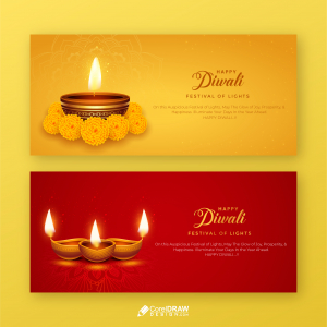 Realistic Traditional Diya Diwali Banner Vector Template