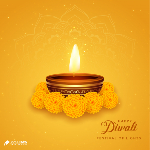 Happy Diwali Diya Beautiful Flower Realistic Festival Vector