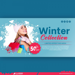 Winter Sale Poster Banner With Woman Free Vector Design