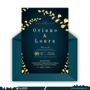 Crimson Gold Elegant Wedding Card & Envelope Free Vector Design