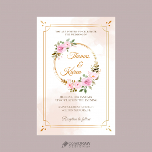 Beautiful Simple Floral Wedding Card Invitation Vector Template