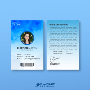 Abstract Professional Horizontal Blue Company Id Card Template