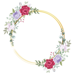 Watercolor pink floral wreath with golden circle Free Psd