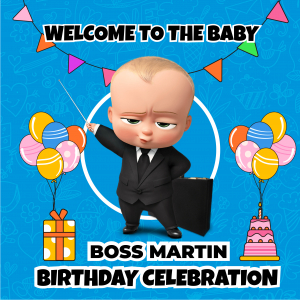 Happy Birthday baby boss doodle invitation vector card