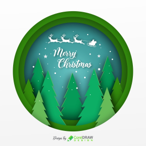 Merry Christmas Background in Paper Art Style, Free Vector CDR