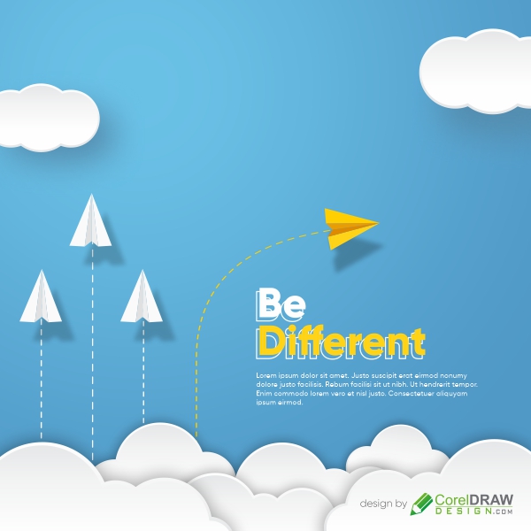 Be the Different- Business teamwork and leadership concept with Yellow paper plane change direction from the white group. Paper art vector illustration Free CDR.zip