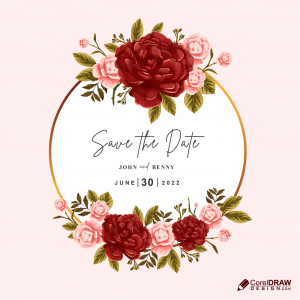 Beautiful Red Roses Save the Date Wedding Invitation Label Vector