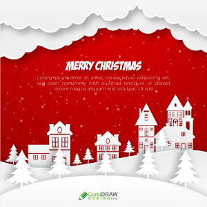 Merry Christmas Celebration Wishes Postcard Papercut Vector Art Background