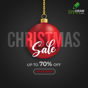 Christmas sale on dark background template with red christmas ball, Free CDR
