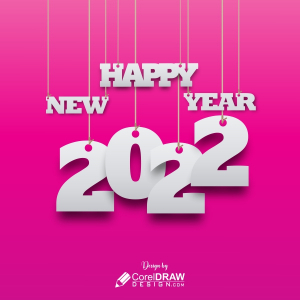 Papercut Hanging Happy New Year 2022 Lettering Background, Free CDR