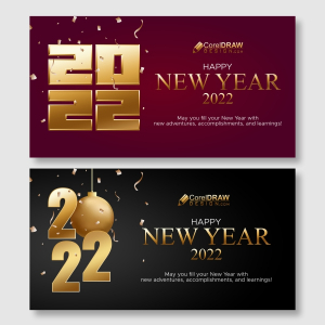 New Year 2022 Backgrounds with golden ball & confetti, Elegant Banner Design Templates, Free CDR