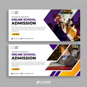 Abstract School Open Admission Online Banner Vector Template