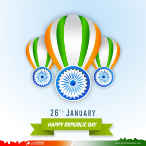 26 January Parachute Theme Indian Flag & Asoka Wheel For Indian Republic Day Design