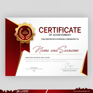 Professional Red Diploma Certificate Template In Premium Style Free Vector