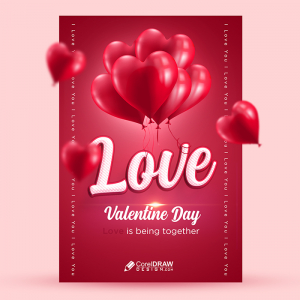 Realistic valentine day vertical poster template Free Psd