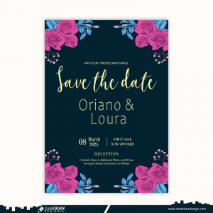 Wedding Invitation Card With Floral Free Vector