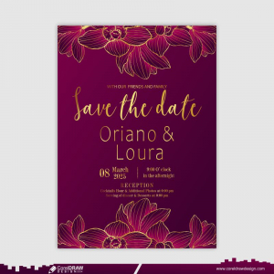 Golden & Purple Wedding Invitation Card Free Vector Design