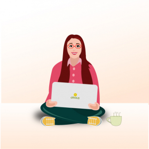 Girl working on laptop, woman vector illustration Free Vector