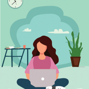 Girl with Laptop Working Flat Vector Illustration Free