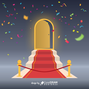Red carpet door to your future vector illustration, Background, Free CDR
