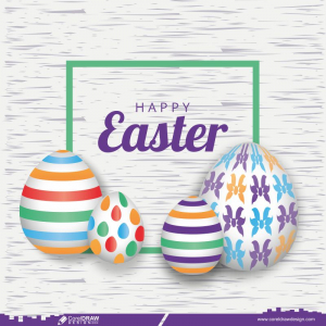 Happy Easter Holiday With Painted Egg On Shiny Background Free Vector