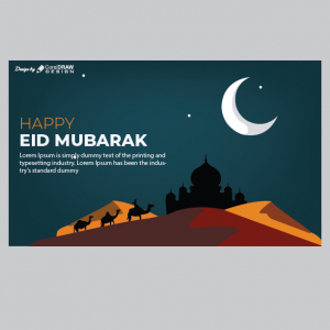Eid Mubarak Flat Design Banner Illustration Vector Free