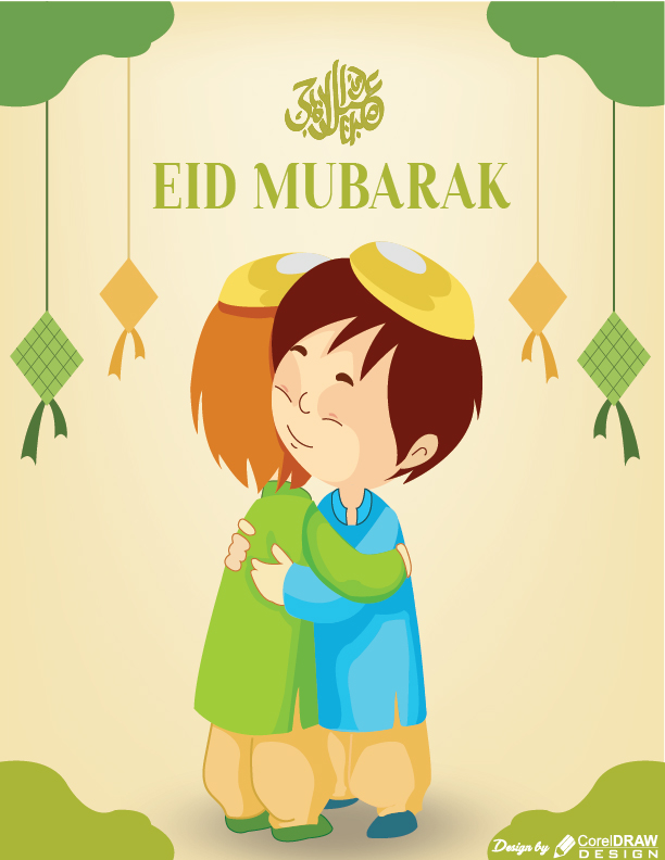 Eid Mubarak Flat Design Poster Vector Illustration Free