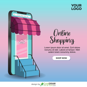 Online shopping on mobile application banner vector image, Free CDR