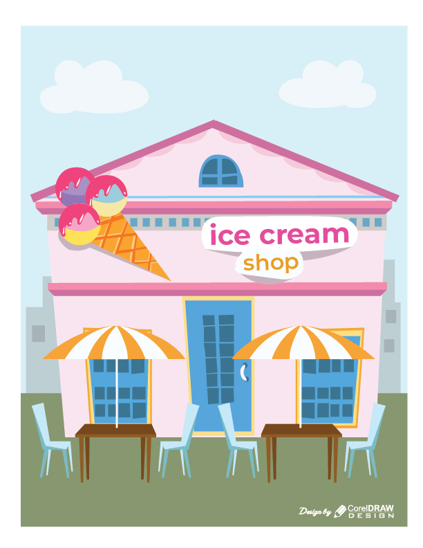 Flat Vector Design Ice Cream Shop Illustration Free