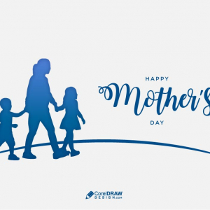 Happy Mothers Day Walking with Children Wishes Vector Card