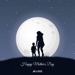 Mother Playing With Son Night Silhouette Vector