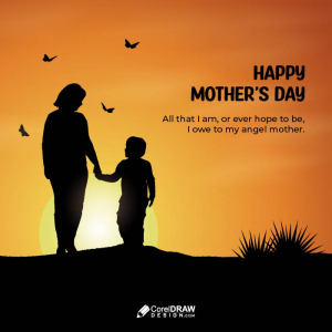 Happy Mother's Day Walking in Sunset Scenery Vector