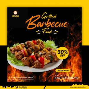 Food Grilled Barbecue Promotion And Banner Post Design Template CDR