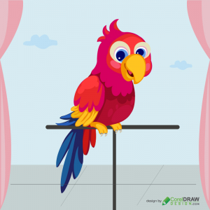 Colorful parrot Cartoon Poster Illustration Free Vector