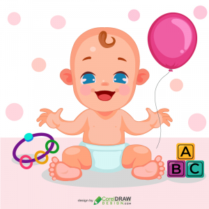 Little Baby Playing with Toys Illustration Free Vector
