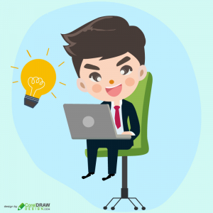 Boy with laptop image Illustration Free Vector