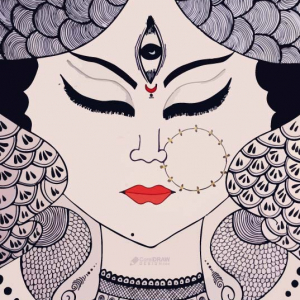 Beautiful Traditional Durga Maa Face Closeup Vector