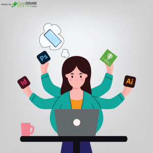 Woman Working Software App Illustration Free Working