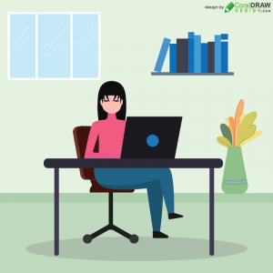 Woman with Laptop Working Illustration Free Working