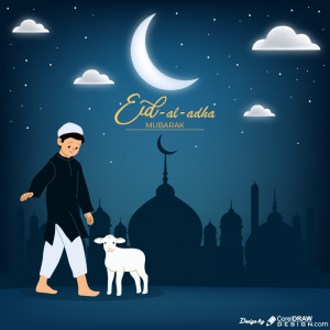 Eid-Al-Adha  Islamic Festival Blue Background Illustration Free Vector