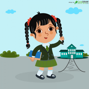 School Girl image Illustration Free Vector