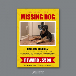 Trendy Minimal find missing dog poster vector template