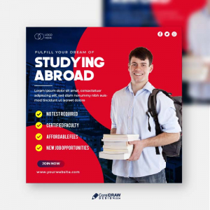 Abstract Colorful trendy study abroad banner poster promotional vector template
