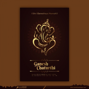 Ganesh Chaturthi Festival Poster Golden Style Free Download Greeting Cards CDR