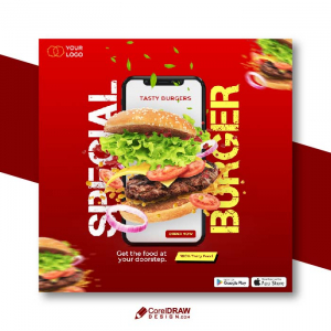 Abstract colorful food burgers social media banner poster free psd