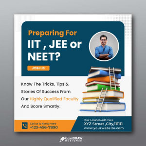 Abstract IIT JEE NEET Coaching Promotional Advertisement Banner Vector Template