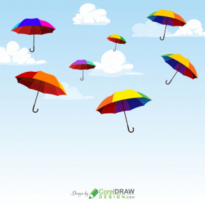 Flying Umbrellas from Blue Sky concept Background, Free Stock Vector, Free Coreldraw Designs